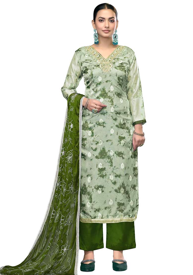 Multicolor Printed Organza Pakistani Suit Set - Indya