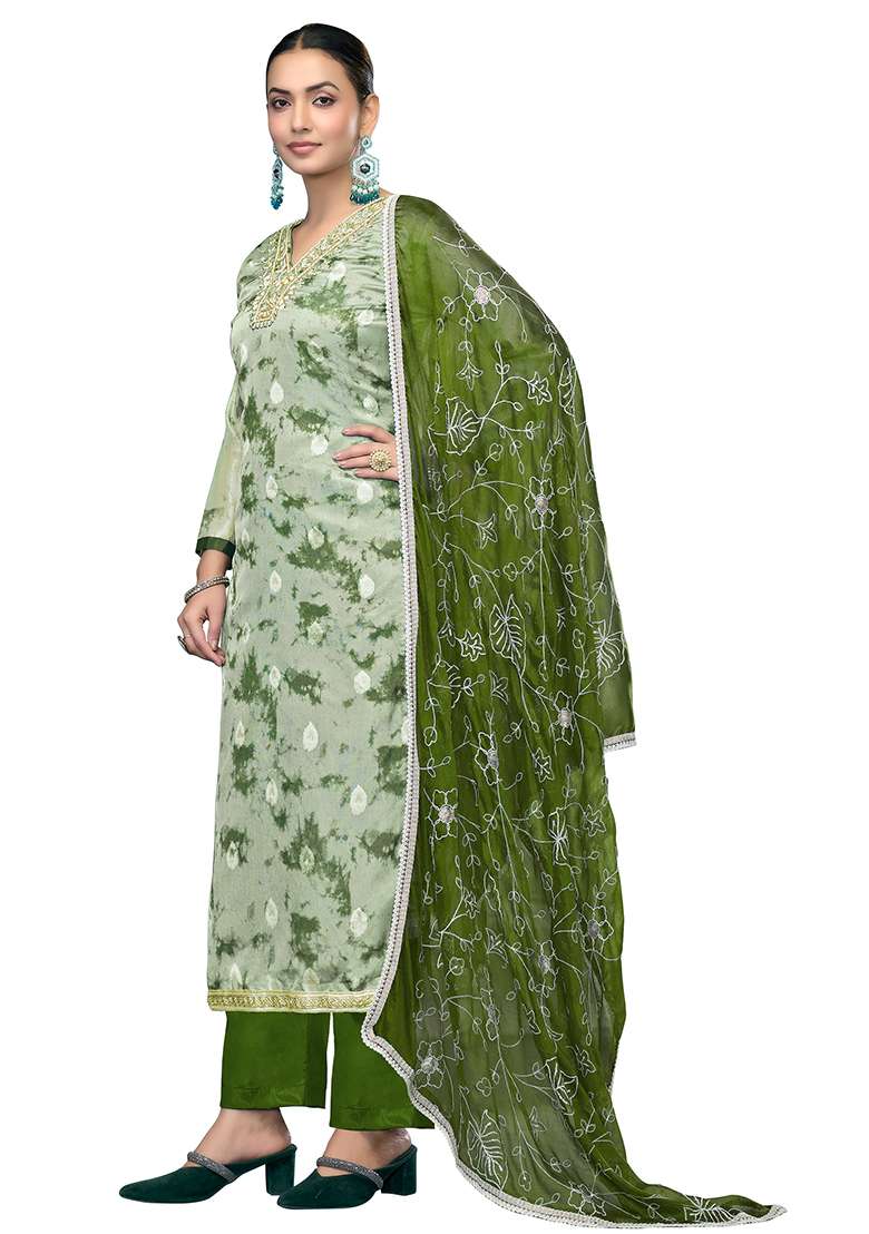 Multicolor Printed Organza Pakistani Suit Set - Indya