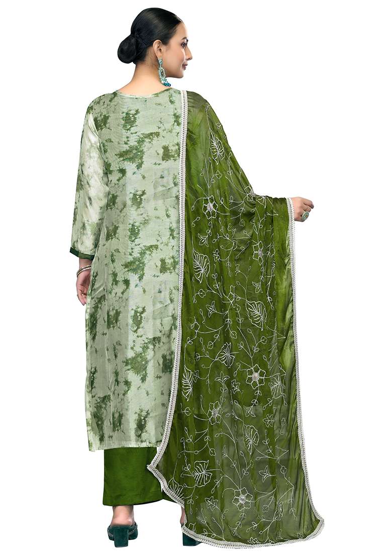 Multicolor Printed Organza Pakistani Suit Set - Indya