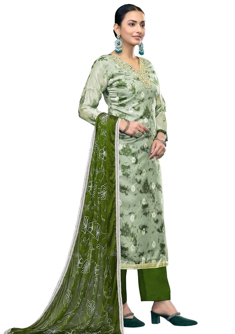 Multicolor Printed Organza Pakistani Suit Set - Indya
