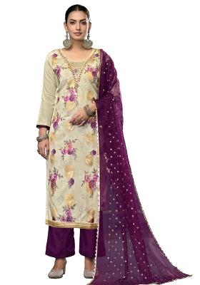Multicolor Embroidered Viscose Dress Material