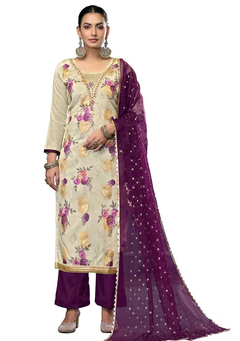 Multicolor Embroidered Viscose Dress Material - Indya