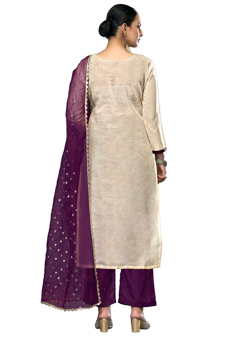 Multicolor Embroidered Viscose Dress Material - Indya