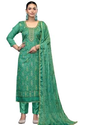 Light Green Embroidered Viscose Dress Material