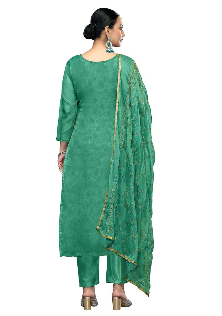 Light Green Embroidered Viscose Dress Material