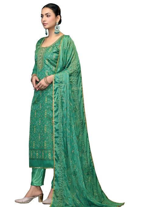 Light Green Embroidered Viscose Dress Material
