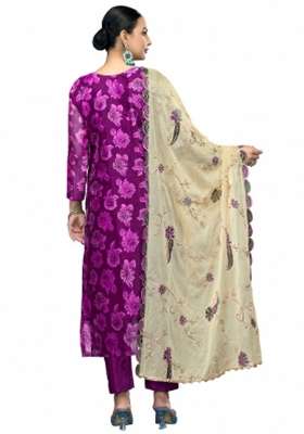 Purple Embroidered Viscose Pakistani Suit Set - Indya