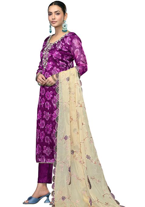 Purple Embroidered Viscose Pakistani Suit Set