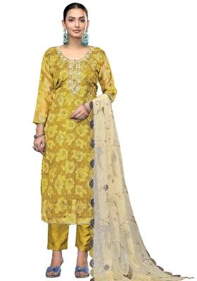Mustard Embroidered Viscose Dress Material