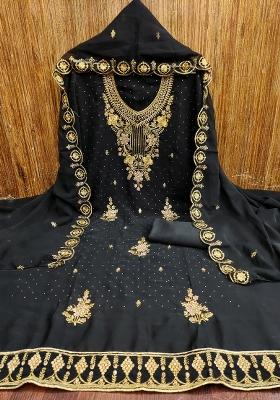 Black Embroidered Georgette Dress Material