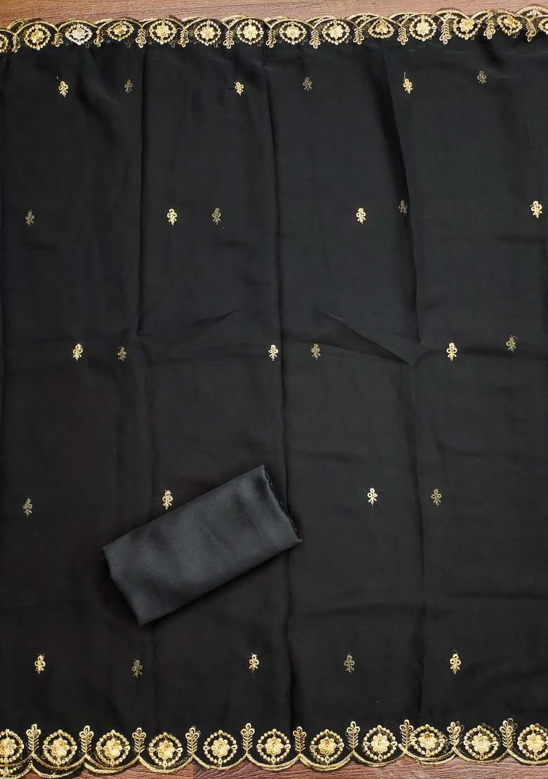 Black Embroidered Georgette Pakistani Suit Set - Indya