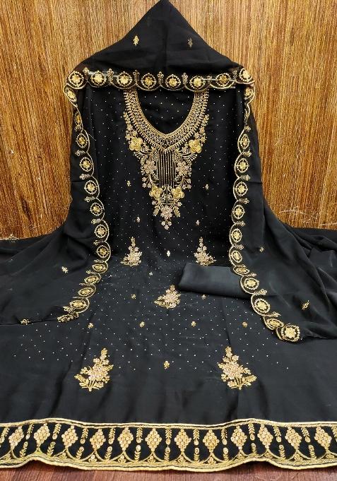 Black Embroidered Georgette Pakistani Suit Set