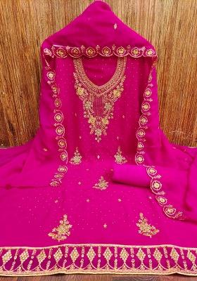 Magenta Embroidered Georgette Dress Material
