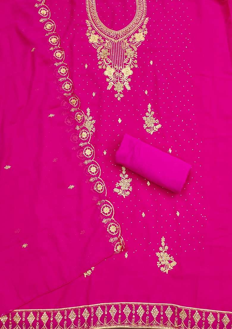 Magenta Embroidered Georgette Pakistani Suit Set - Indya
