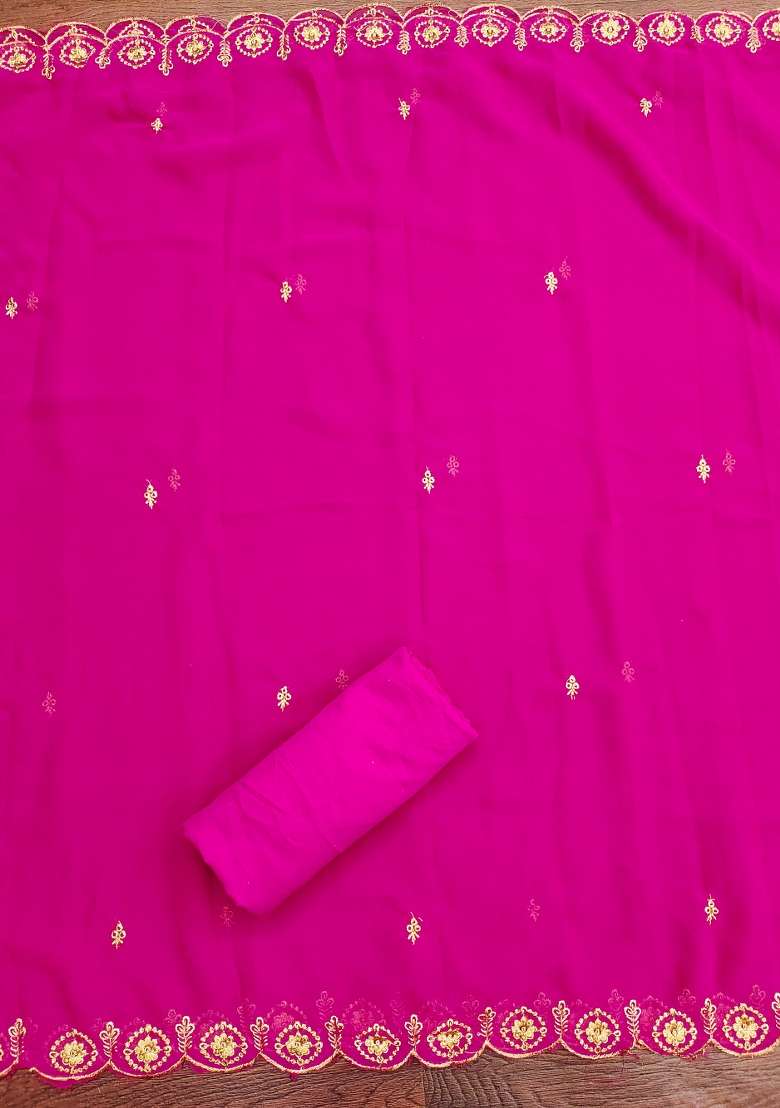 Magenta Embroidered Georgette Pakistani Suit Set - Indya