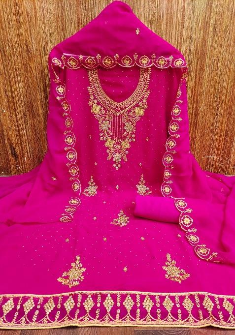 Magenta Embroidered Georgette Pakistani Suit Set
