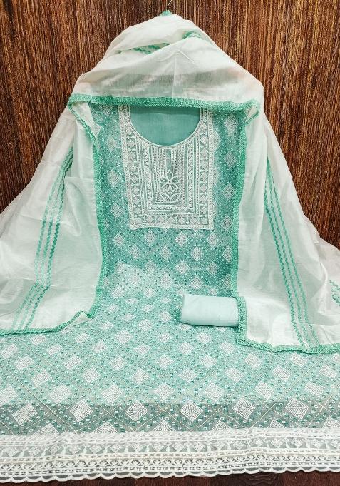 Multicolor Embroidered Silk Dress Material