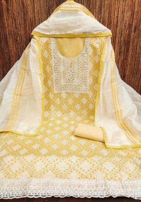 Multicolor Embroidered Silk Dress Material