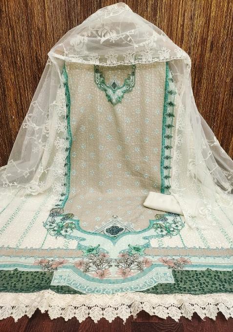 Multicolor Embroidered Georgette Dress Material