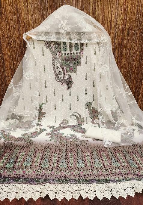 Multicolor Embroidered Georgette Dress Material