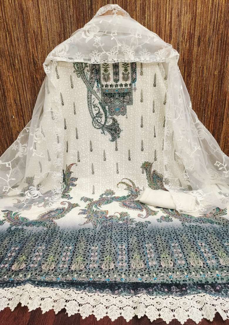 Multicolor Printed Georgette Pakistani Suit Set - Indya