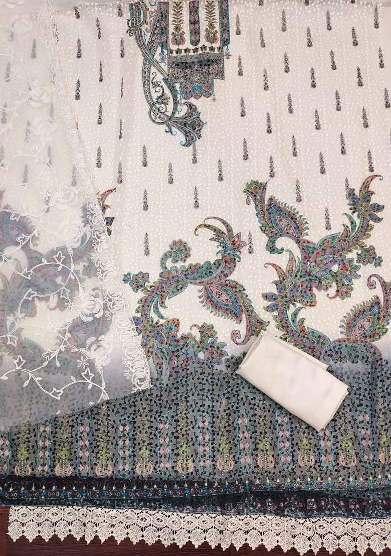 Multicolor Printed Georgette Pakistani Suit Set - Indya