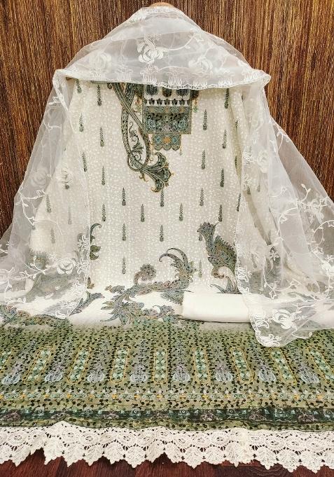 Multicolor Embroidered Georgette Dress Material