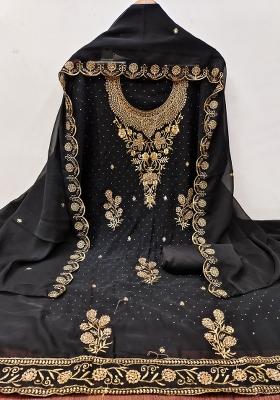 Black Embroidered Georgette Dress Material