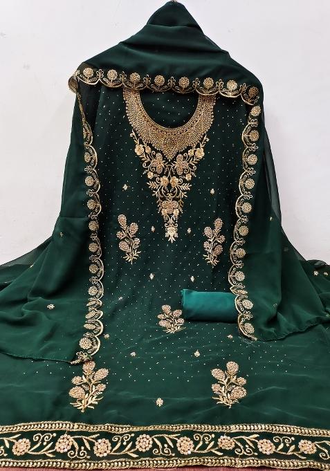 Green Embroidered Georgette Punjabi Suit — view on Indya