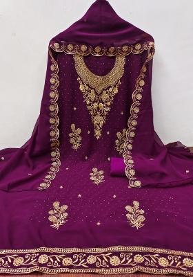 Purple Embroidered Georgette Dress Material
