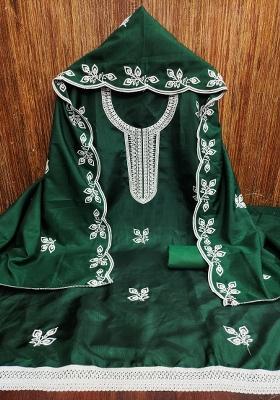 Green Embroidered Cotton Blend Dress Material