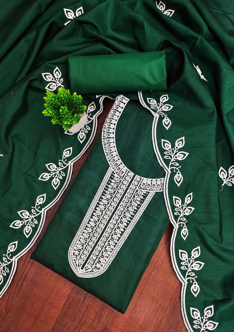 Green Embroidered Blended Straight Kurta Set - Indya