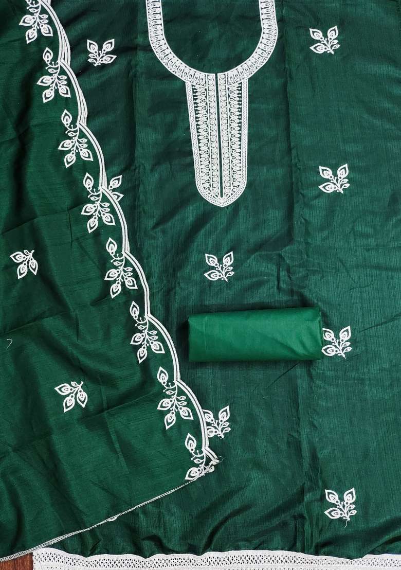 Green Embroidered Blended Straight Kurta Set - Indya
