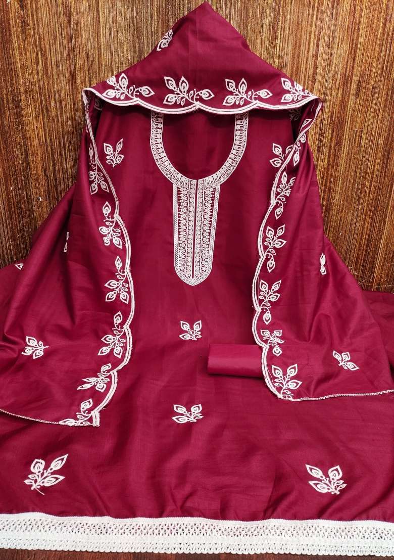 Maroon Chikankari Blended Straight Kurta Set - Indya