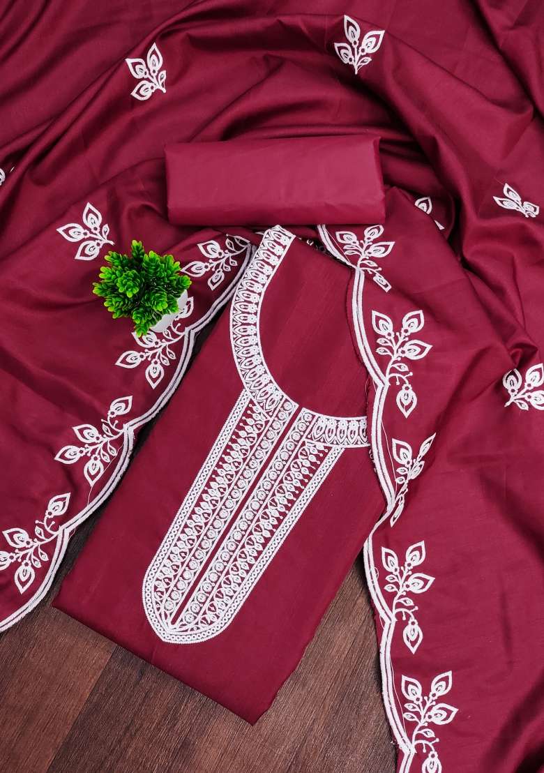Maroon Chikankari Blended Straight Kurta Set - Indya