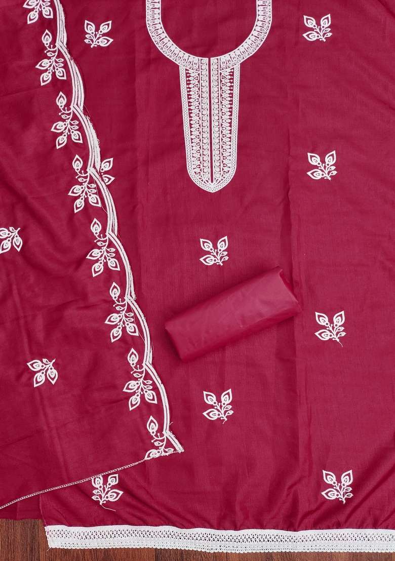 Maroon Chikankari Blended Straight Kurta Set - Indya