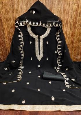 Black Embroidered Georgette Dress Material
