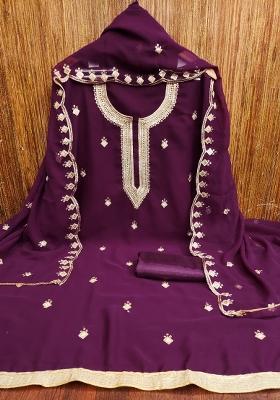 Purple Embroidered Georgette Dress Material