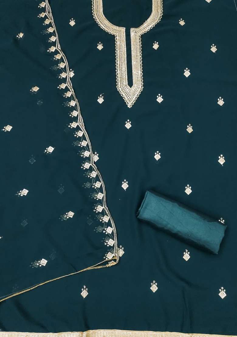 Sea Green Embroidered Georgette Punjabi Suit - Indya