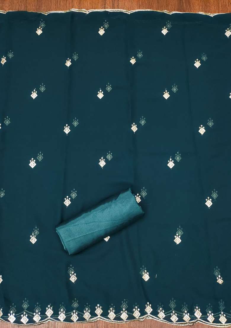 Sea Green Embroidered Georgette Punjabi Suit - Indya