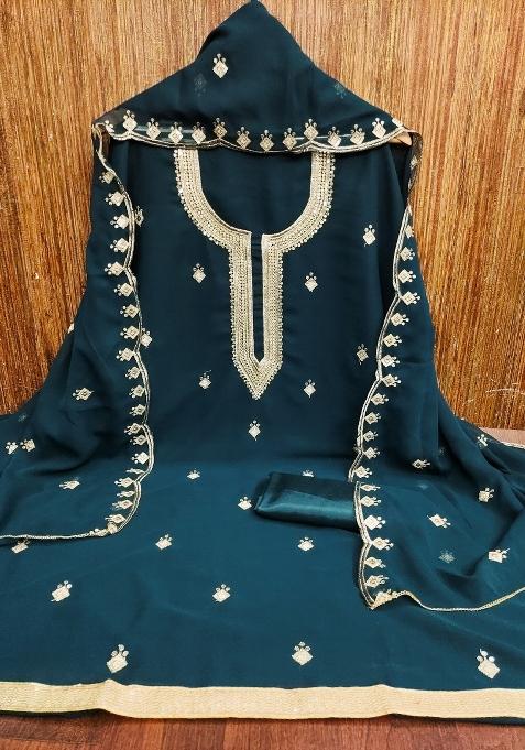 Sea Green Embroidered Georgette Punjabi Suit — view on Indya