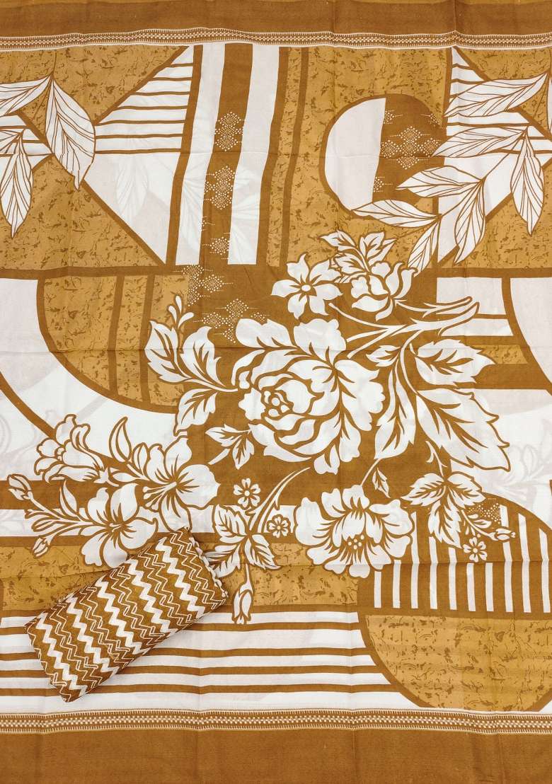 Beige Printed Blended Punjabi Suit - Indya