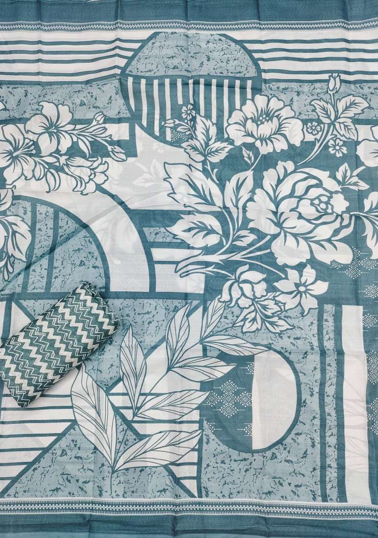 Sea Green Printed Cotton Pakistani Suit Set - Indya