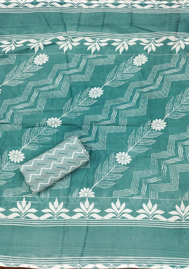 Sea Green Embroidered Cotton Blend Dress Material