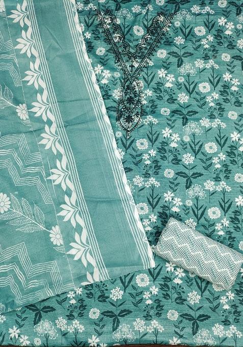 Sea Green Embroidered Cotton Blend Dress Material