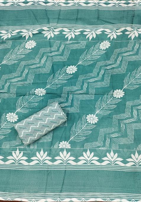 Sea Green Embroidered Cotton Blend Dress Material