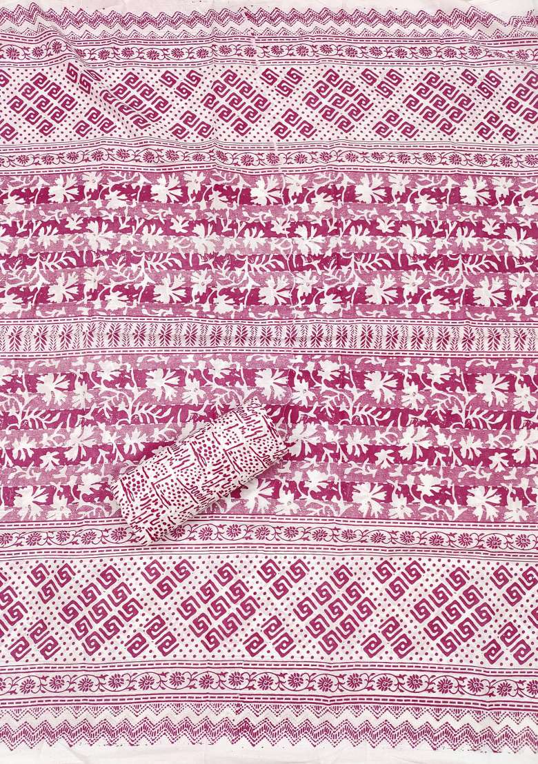 Magenta Floral Print Blended Pakistani Suit Set - Indya