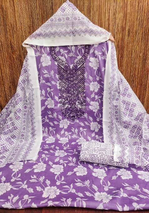 Purple Embroidered Blended Pakistani Suit Set