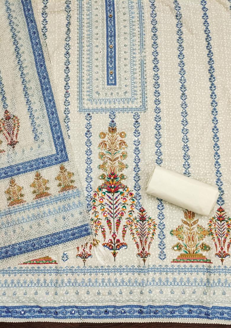 Multicolor Embroidered Cotton Blend Dress Material