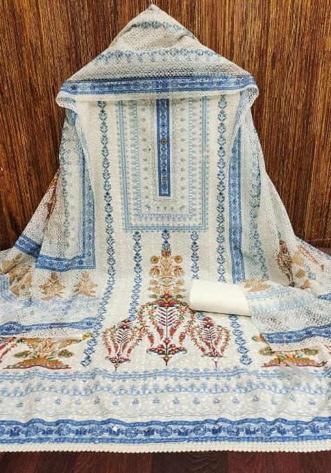 Multicolor Embroidered Cotton Blend Dress Material